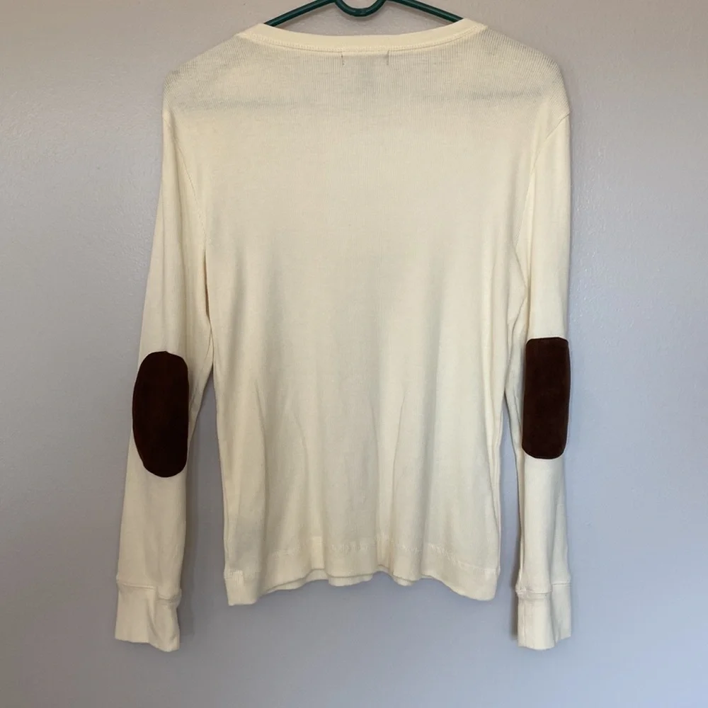 Ralph Lauren VTG LSleeve Pullover Ivory & Brown Elbow Patches, Zipper SZ P/L, EC - Picture 6 of 12